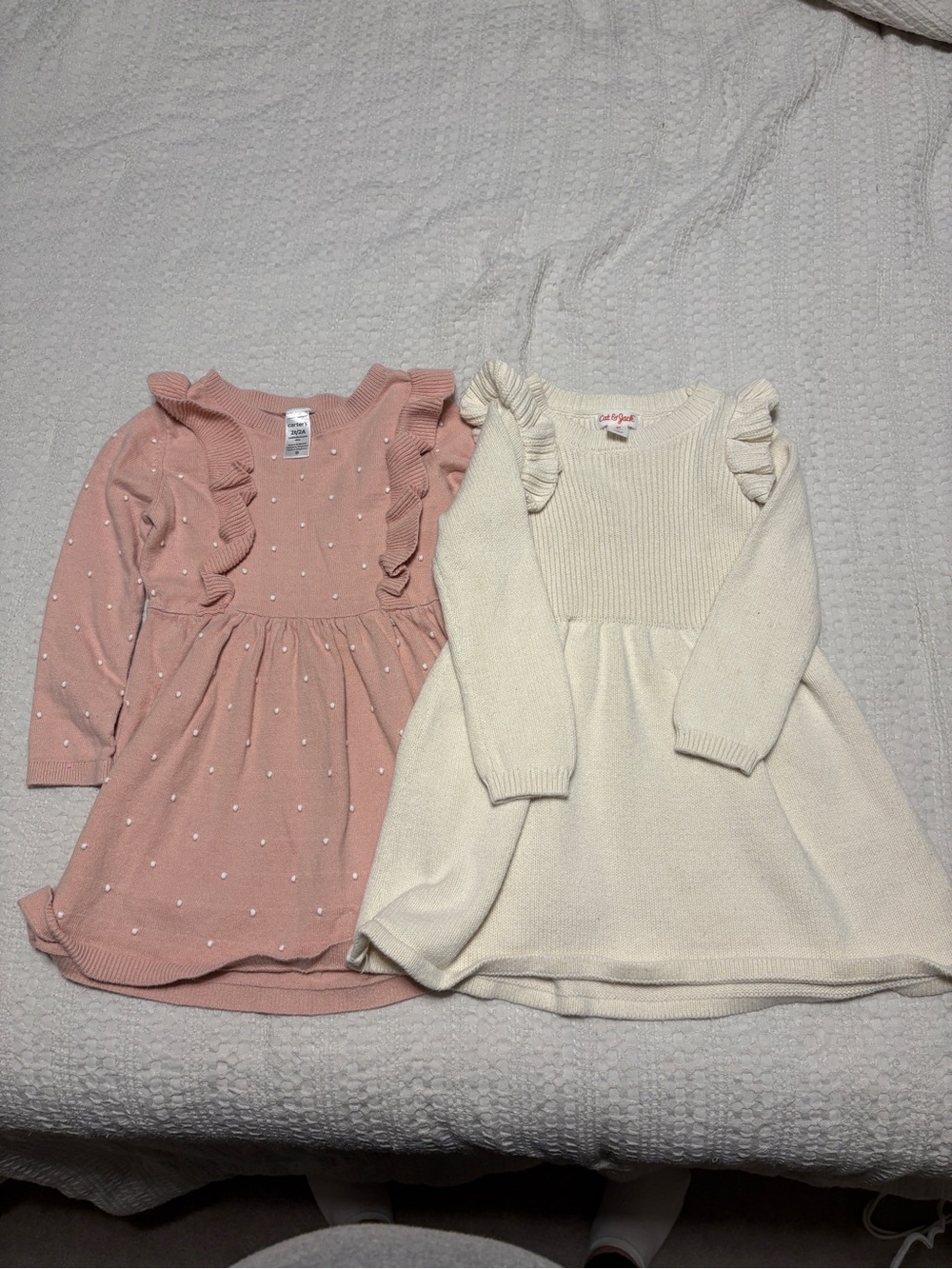 Girls' Ruffle Knit Dress - Pink and Cream